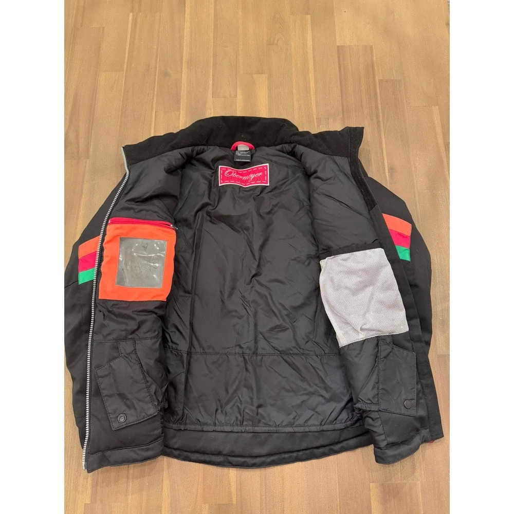 Obermeyer Juniors 16 Insulated Ski Jacket Black Neon‎ Stripe Retro Style 11326